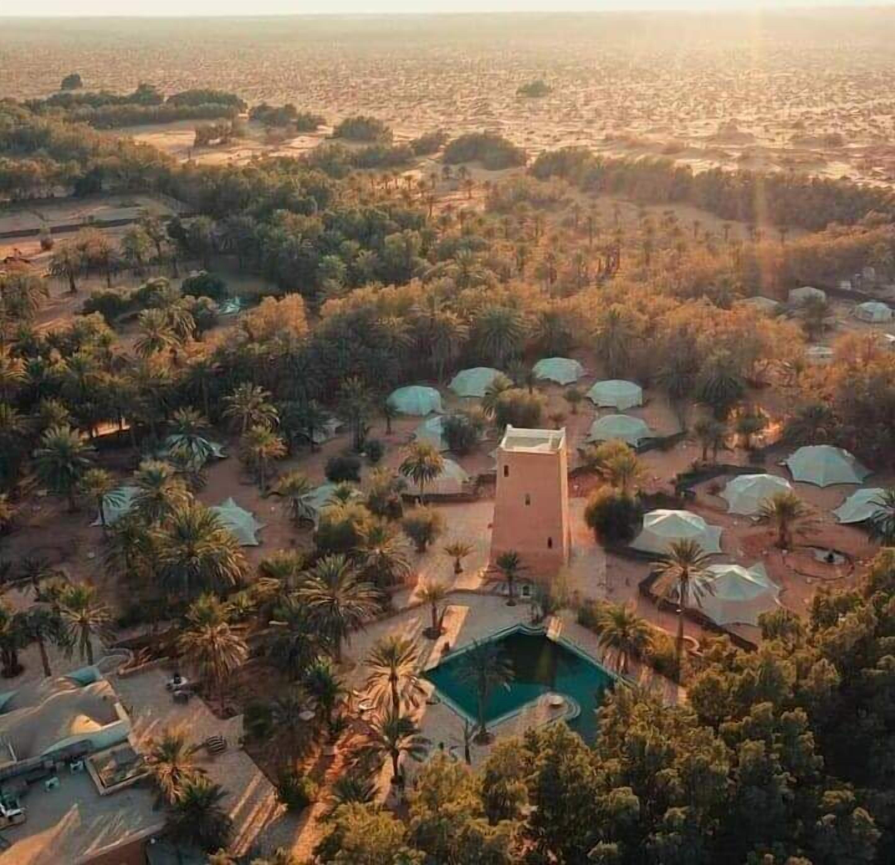 Dunes dorées proches de Ksar Ghilane au coucher du soleil